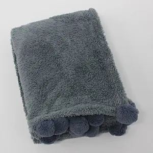 Christmas Fluffy Throw Blanket with Pom-poms Cozy Warm Sherpa Blanket for Winter Home Decor