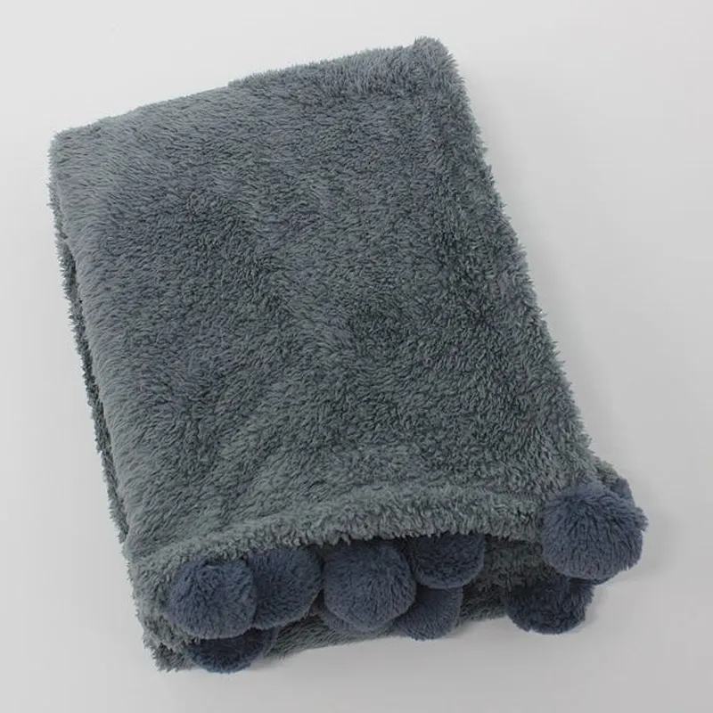 Christmas Fluffy Throw Blanket with Pom-poms Cozy Warm Sherpa Blanket for Winter Home Decor